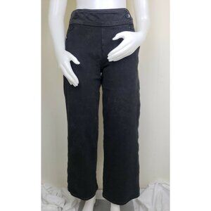 TravelSmith Wide Leg Sailor Pants Womens Sz 8 Petite Black Baggy Denim Trousers